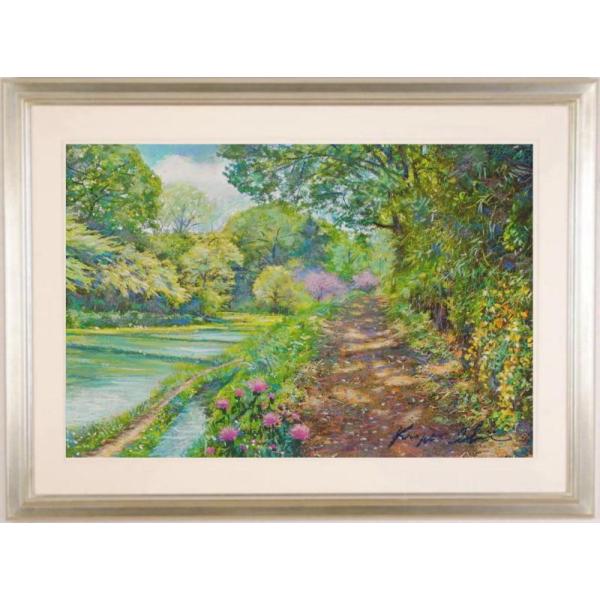 神奈川県横浜市 絵画 風景画 桜 アザミ パステル画 石井清 「寺家ふるさと村の春」 額付き