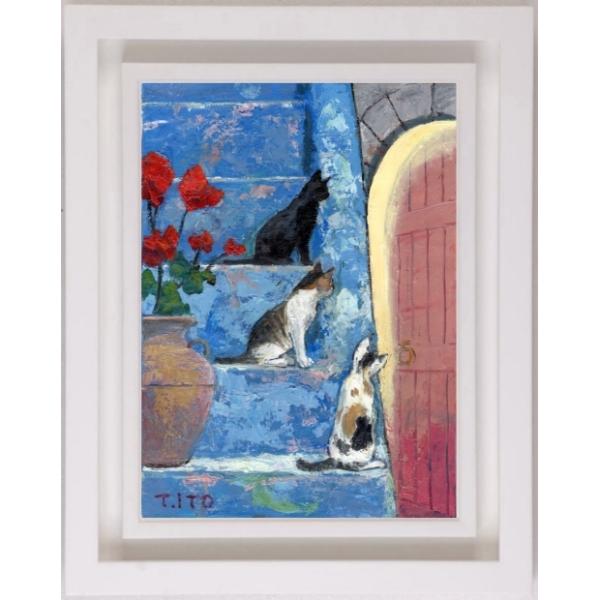 猫 絵画 油絵 伊東拓実 「猫のいる風景」 額付き : アート 猫 絵画 油絵 伊東拓実 「猫のいる風景」 額付き : アート