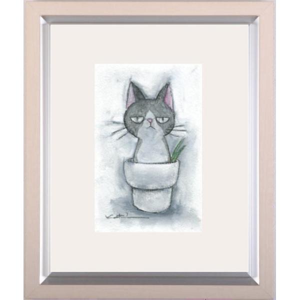 【ポヨポヨ茶トラ猫さん】ミニキャンバス　絵画　イラスト　猫絵　アート　猫 猫 絵画 ミクストメディア 香月和夫 「ぶーハチワレ猫」 額付き