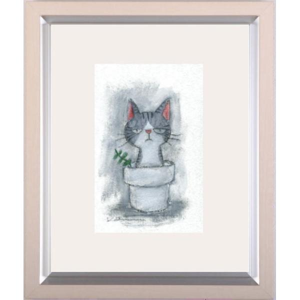 猫 絵画 キジ猫 ミクストメディア 香月和夫 「ぶーキジ猫」 額付き