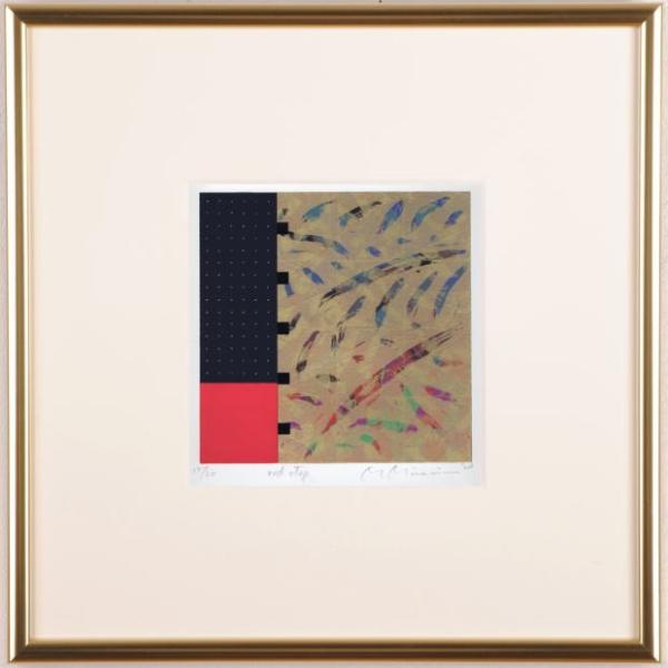 南正雄 抽象画 シルクスクリーン 版画 絵画 レッド・ステップ 和モダン