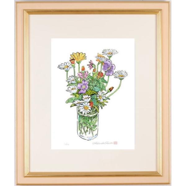 花 絵画 パンジー マーガレット 静物画 版画 ジークレー 内藤謙一
