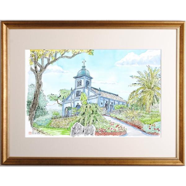 熊本 風景画 絵画 天草 教会 五足の靴 水彩画 内藤謙一 「大江天主堂