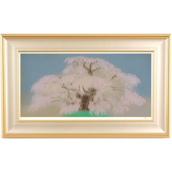 中島千波 瀧櫻 桜 絵画 紅枝垂桜 和風 福島県三春町インテリア 木版画 プレゼント コレクション 新築祝い 開店祝い 新品額付き