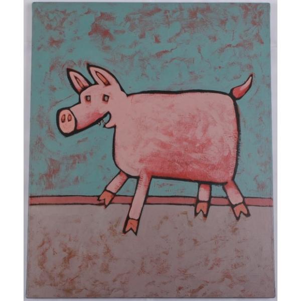 豚 絵画 インテリア アクリル画 ニコラ・エメリヤノフ 「お散歩」 額