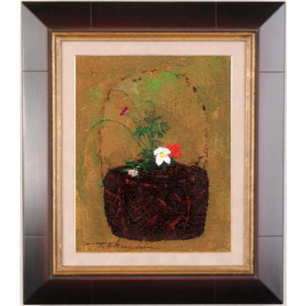 【真作】絵画　小口卓也　油彩0号　ばら　静謐な佇まいの静物画　箱・黄袋入　Y63 小口卓也 桔梗と風露草 花 絵画 油絵 静物画 一点物 インテリア