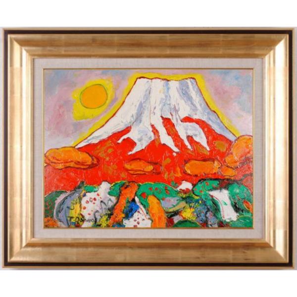 絵画　「赤富士」 島田勝 「赤富士」 油絵 額縁外寸 90.0x78.0x6.5㎝ 絵 72.7x60.6
