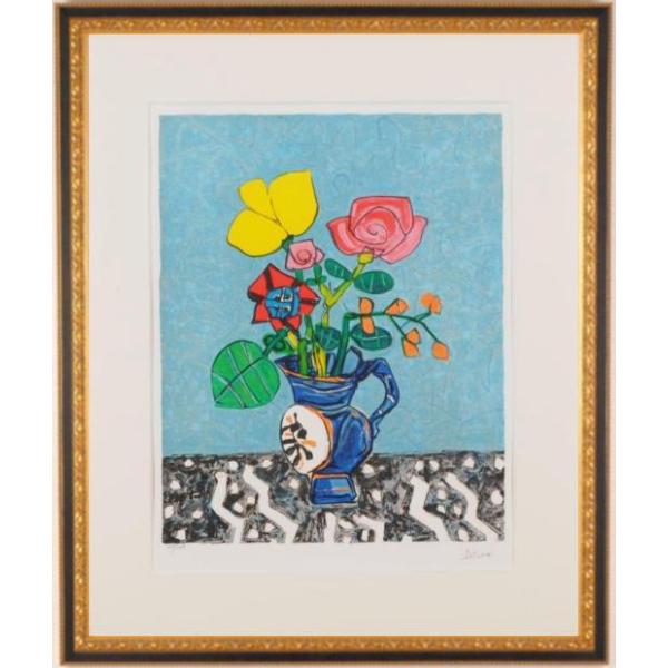 ポール・アイズピリ 青い花瓶と花束 花 絵画 インテリア 静物画