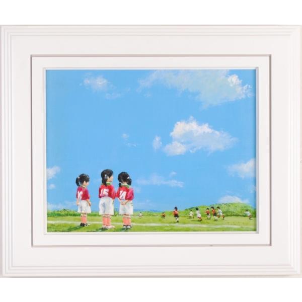 童画 手彩入り 絵画 サッカー 櫻井幸雄 可愛い絵 ジークレー 版画 手彩入り 絵画 櫻井幸雄 遠いゴール なでしこのトリオ 額付き Sakuraiyukio Toigoru アートギャラリーモトカワヤフー店