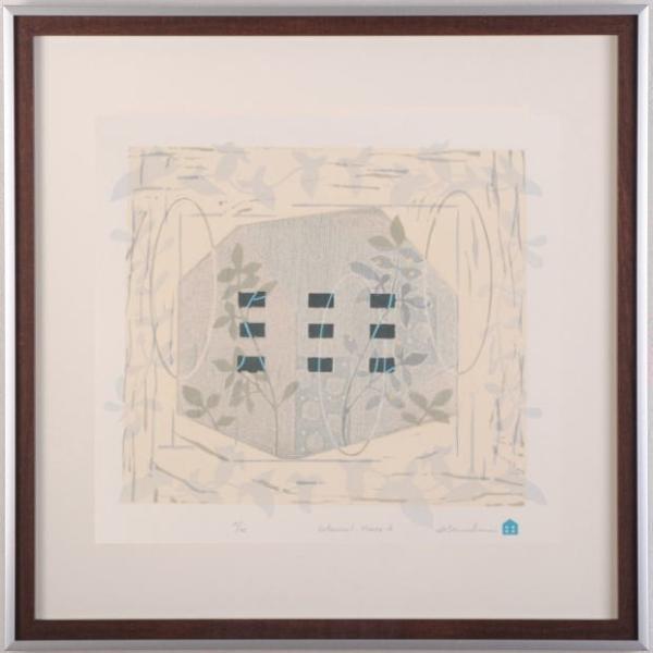 抽象画 絵画 モダンアート ナチュラルモダン 木版画 シルクスクリーン 版画 白駒一樹 「Botanical house2」 額付き