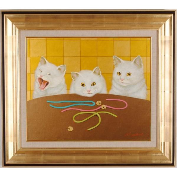 猫 絵画 白猫 油絵 油彩画 高橋伸子 「決定権」 額付き : アート 猫 絵画 白猫 油絵 油彩画 高橋伸子 「決定権」 額付き : アート