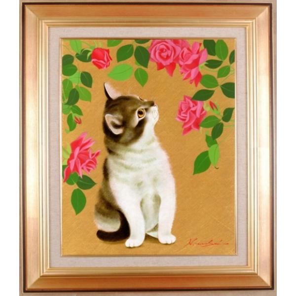 油絵 絵画【猫と紫の薔薇】 油絵 絵画【猫と紫の薔薇】