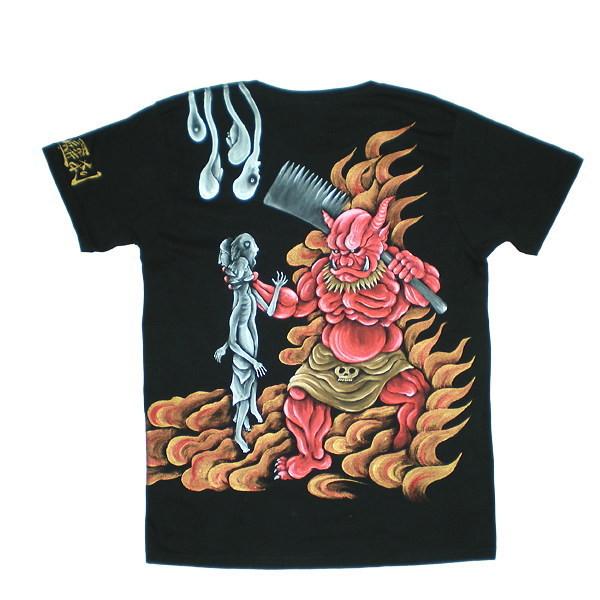 羽水 手描きTシャツ 赤鬼 半袖 長袖 メンズ レディース 和柄 綿100