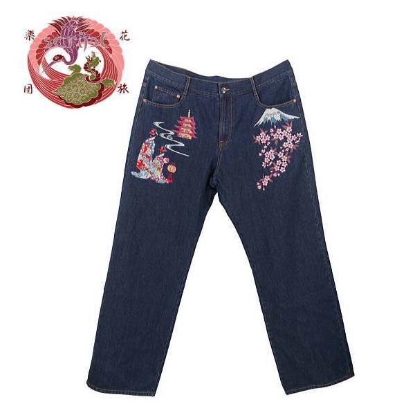 花旅楽団 富士舞妓刺繍デニム ジーンズ SCRIPT メンズ レディース