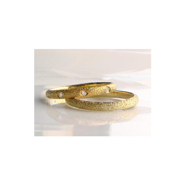 K18 ゴールド ダイヤモンド テクスチャー 甲丸 リング「RadieDiamond