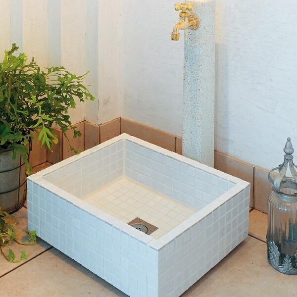 カクダイ-ガーデン #624-970 水栓柱パン（タイル張り・白） : プロの