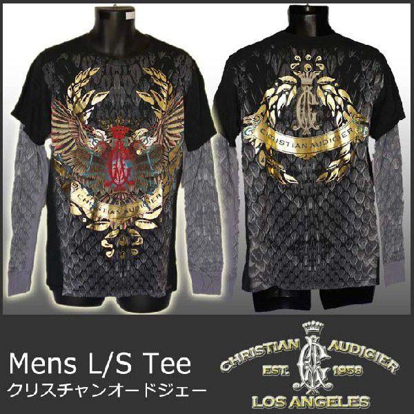 Christian Audigier スカル　骸骨　半袖　ロング　Tシャツ Christian Audigier スカル 骸骨 半袖 ロング Tシャツ - メルカリ