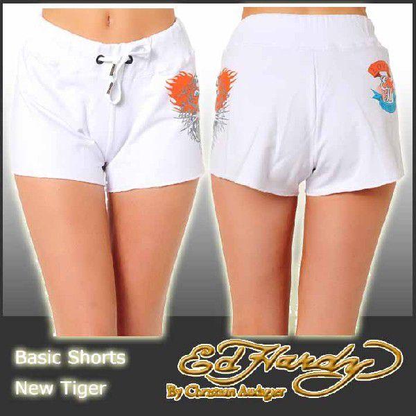 ホワイトショートパンツSculptor × Ed Hardy Cherry Ed Hardy（エド・ハーディー） ホットパンツ レディース タイガー/白