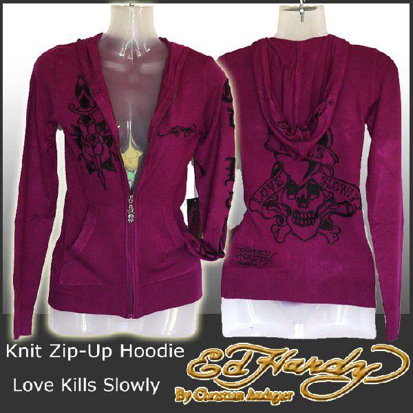 Ed Hardy エドハーディー ニットフーディ レディース ラブキル/紫4 