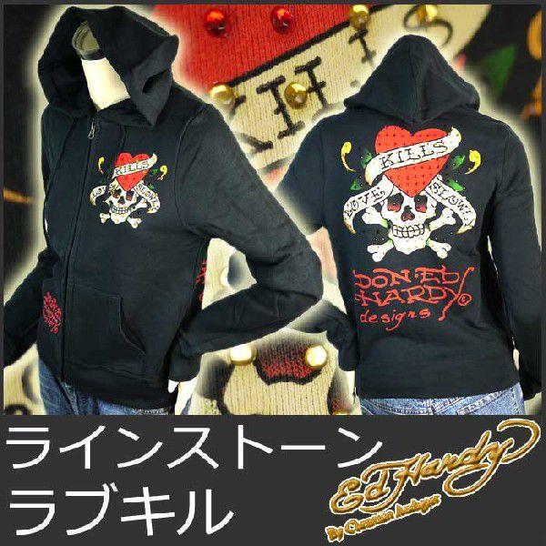 Ed Hardy エドハーディー パーカー S ジップアップ ラインストーン ed hardy エドハーディー Y2K 00s ラインストーン ジップ