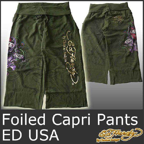 Ed Hardy エドハーディー カプリパンツ レディース 緑 ラブキル