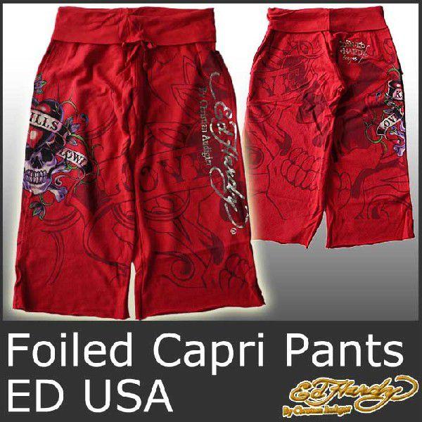 Ed Hardy エドハーディー カプリパンツ レディース EDHARDY USA 赤 