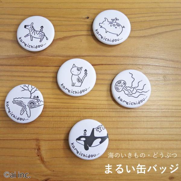 海堂　マルイ　缶バッジ かめいち堂 まるい缶バッジ 海のいきもの どうぶつ バッグや帽子洋服に
