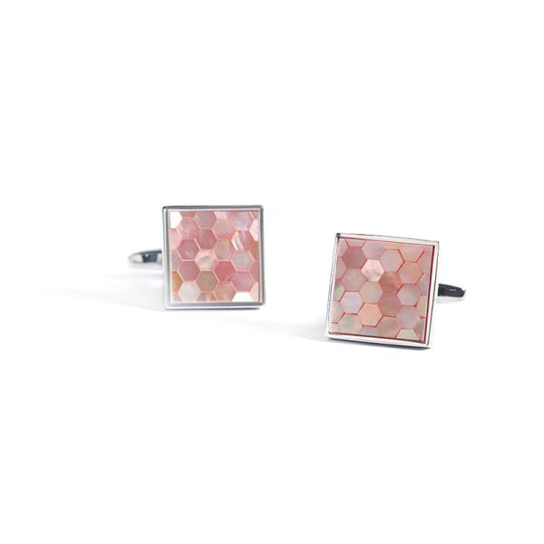 カフスボタン ハニカム ハチの巣 六角形 ピンク PINK シェル カフリンクス