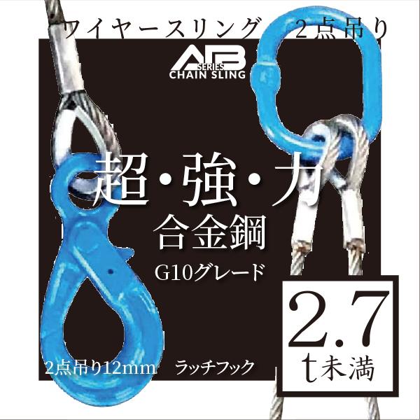 AIBシリーズ ワイヤースリング 2点吊り12mm 2.7t未満 ラッチフック
