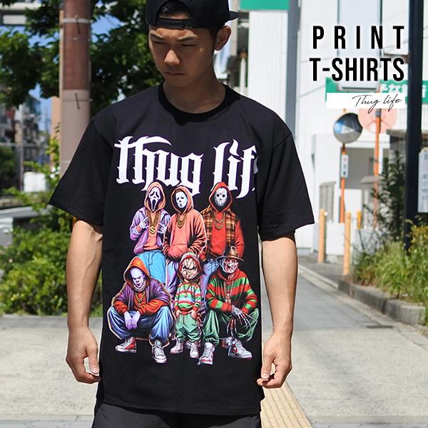 Tシャツ 半袖 メンズ Thug life サグライフ スラング ブラック 服