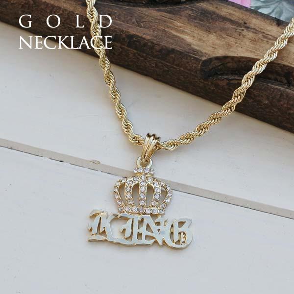 王冠型金メッキネックレス ネックレス KING ゴールド チェーン キング 王冠 冠 ラインストーン