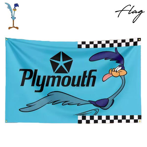 ロードランナー フラッグ Plymouth ロゴ ブルー 横 Road Runner バナー