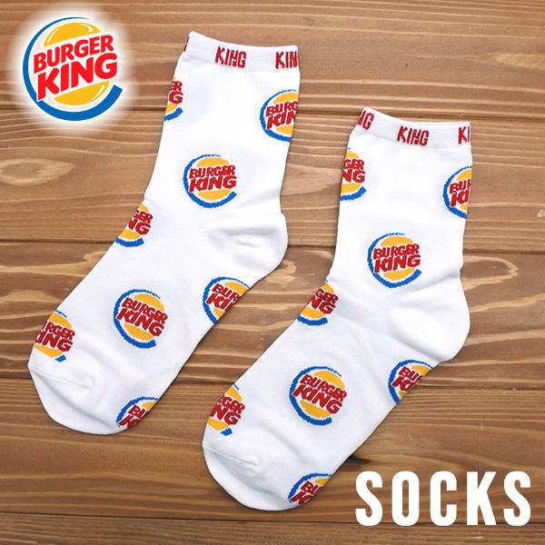 バーガーキング 靴下 ハンバーガー ホワイト ロゴ 総柄 ソックス バーガー キング BURGER KING クルー丈 ハイソックス おしゃれ アメリカン アメリカ 雑貨