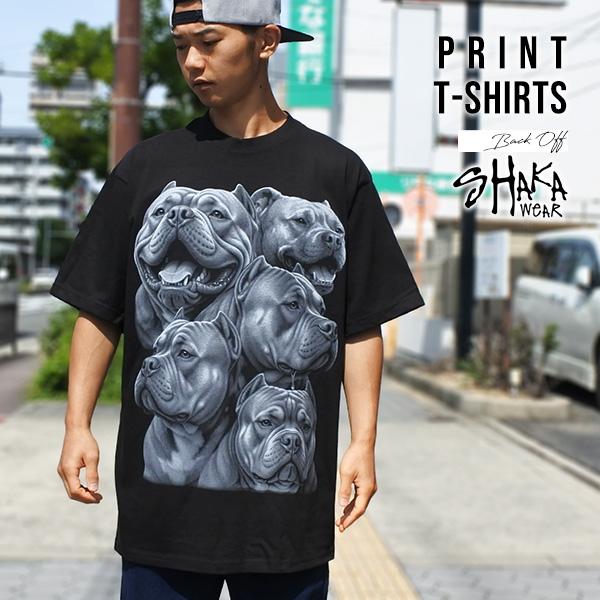 Tシャツ 半袖 メンズ ブラック SHAKA WEAR シャカ PITBULL アメリカン ピットブル 犬 ブルドック Back off アメ車 おしゃれ トップス ストリート ローライダー