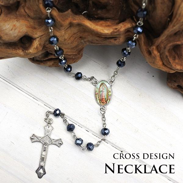 ロザリオ ネックレス ブラック ジーザスクロス 十字架 キリスト クロス