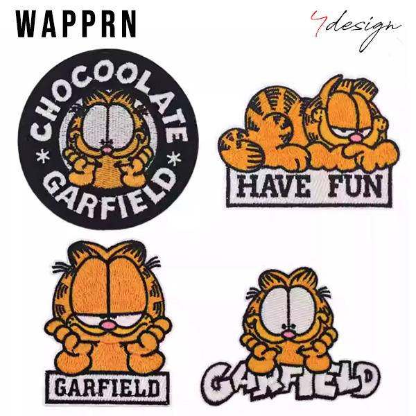 ガーフィールド ワッペン 全4種類 刺繍 GARFIELD キャラクター アイロン アップリケ アイロンパッチ シンプル おしゃれ かわいい ネコ オレンジ アメリカ 雑貨