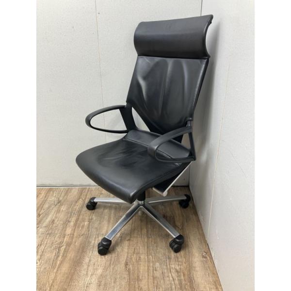 ウィルクハーン エグゼクティブチェア オフィスチェア  社長椅子 役員家具 革張り ハイバック ポリッシュ脚 ヘッド付 中古品