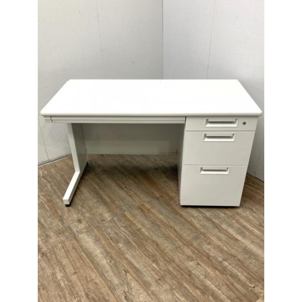 プラス 片袖机 リード 幅1200 奥行600 カギ付 配線1ヶ所 ワーク パソコン 事務机 PC スチール オフィス デスク 中古品