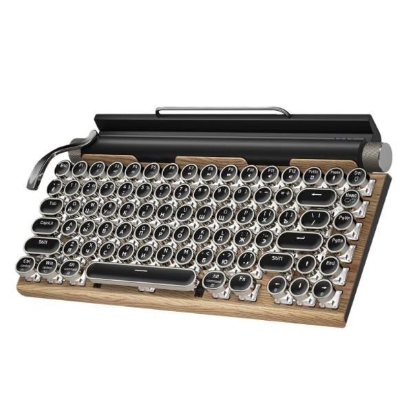 レトロタイプライタードワイヤレスドスチームパンクメカニカルド ゲーミング メカニカル キーボード 5.0 Bluetooth、携帯電話やタブレット用ユニバー