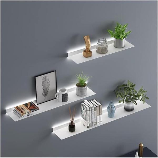 フローティングシェルフ壁掛け、照明付きウォールシェルフ、LEDライト内蔵、植物棚または本棚用クリエイティブメタルディスプレイシェルフ、壁収納棚には1個のみ