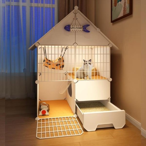 猫ケージ cat Cage ゲージ 猫 猫 ケージ トイレ付き 屋内猫囲い トイレ付き猫ケージ 三角屋根付き猫ケージ 金属猫小屋フェレット囲いチンチラケージ