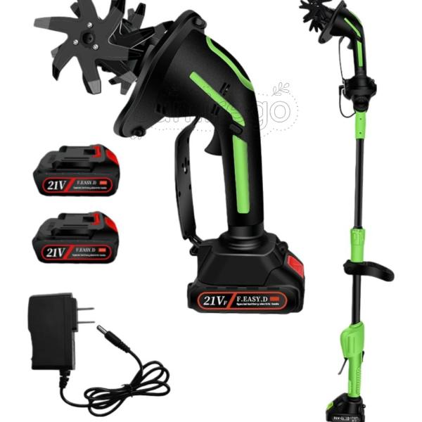 家庭用 耕運機 充電式 21V ハンディ 電動 コードレス ミニ耕運機 伸縮 小型 手持ちリチウム電池 土起こし 除草用多機能ホイール 耕うん幅約100mm 耕うん深約100m
