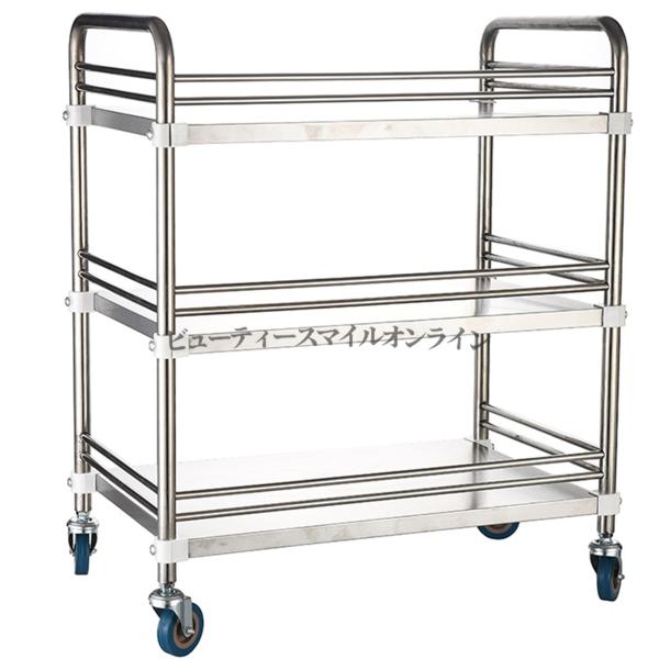 業務用ステンレスワゴン 3段トロリー サイズ50x40x86cm キャスター付き360度移動 ビューティーサロン 病院看護 キッチン収納 プロ仕様頑丈ステンレス