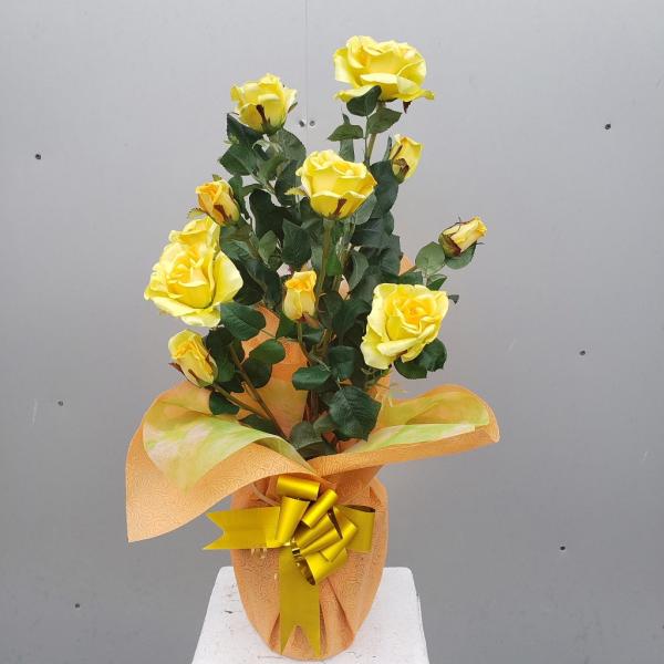 バラ1株立剣咲黄（造花）高約70cm×幅30cm 光触媒コーティング : アイ 