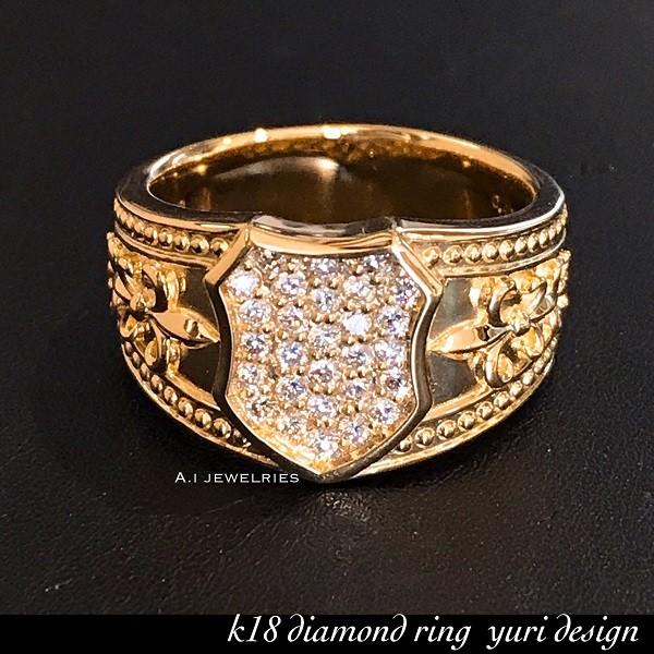 リング 18金 ダイヤ k18 大きめ 百合 デザイン メンズ リング 天然 ダイヤモンド付き / k18 diamonds ring lily  design mens