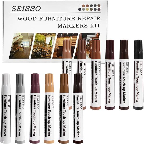 補修ペンセット キズ直し 12色入り メラミン適用 SEISSO キズ補修 木製品用 キズ隠し 家具 フローリング キズ補修 ディープカラー家具適用色 オーク色 ケヤキ色