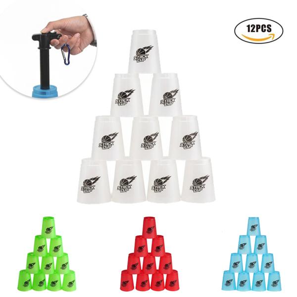 スタックスカップ 12個 スポーツスタッキング クリア 予約受付 Cyfie 手提げ棒 収納付 初心者向け 4色選択可 飛重ねカップ 競技用スピードスタック