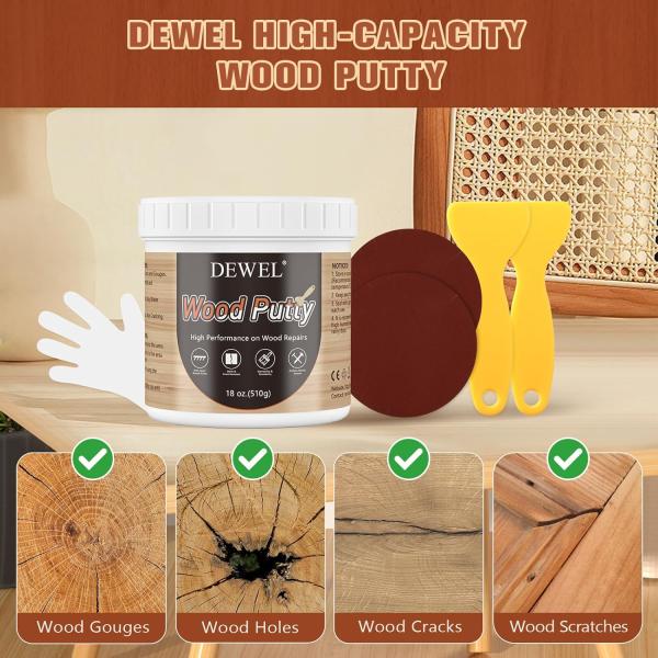 /良質の材料無毒天然成分から作られて、良質のレシピを采用し、健康へのダメージを心配することはありません。/パッケージ内容木工パテ（510g）*1スクレーパー　　 *2サンドペーパー　 *2使え捨て手袋　　 *1亀裂や損傷を修復し、落書きや汚...