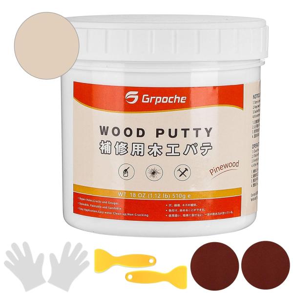 /良質の材料無毒天然成分から作られて、良質のレシピを采用し、健康へのダメージを心配することはありません。/パッケージ内容木工パテ（510g）*1スクレーパー　　 *2サンドペーパー　 *2使え捨て手袋　　 *1亀裂や損傷を修復し、落書きや汚...