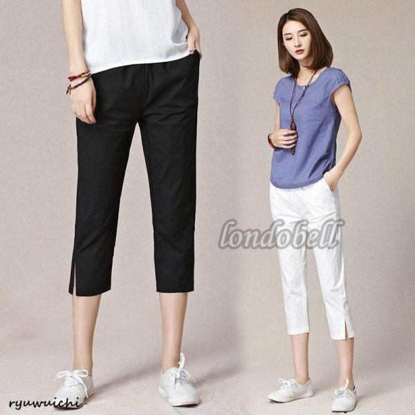 全6色 スウェットパンツ 七分丈 クロップドパンツ レディース リネンパンツ ウエストゴム 無地 サブリナパンツ ストレッチ スキニー 薄手 ボトムス